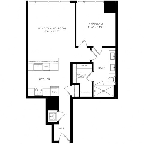 a floor plan of a 1 story floor plan with a bedroom and a living room